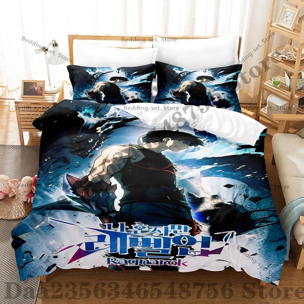 Comforter Solo-Leveling Three-Piece Set Sung Jin-Woo Bedding Set Single Twin Full Queen King Size Bed Set Bedroom s Anime