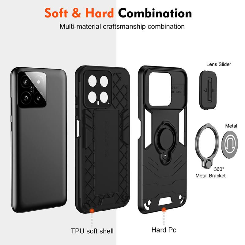 For Xiaomi 14 Shockproof Armor Case For Xiaomi 14 With Car Magnetic Ring Holder Phone Cover For Mi 14 Wireless Charging Cases