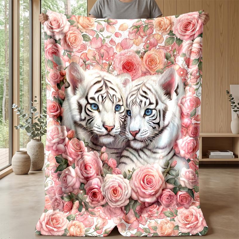 White Tiger Fantasy 3 Theme blanket Lightweight Warm Flannel Blanket Decorative Throw Blanket for Home Decoration