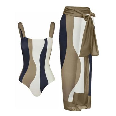 Women's Fashion Summer Beach Swimsuit Padded Bikini Set Multi-Colored Monikini Lace Up Cover-up Swimwear Set Two Pieces Modest Hot Spring Bathing Suit