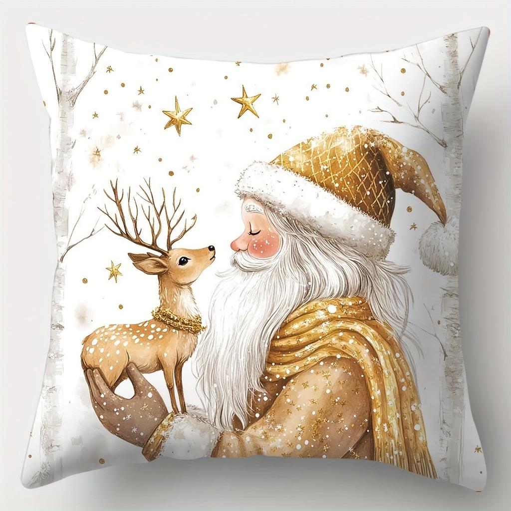 Christmas Decorative Pillows With Deer Snowman Santa Polyester Pillowcase, Sofa Decorative Cushion Cov Headboard Pillow