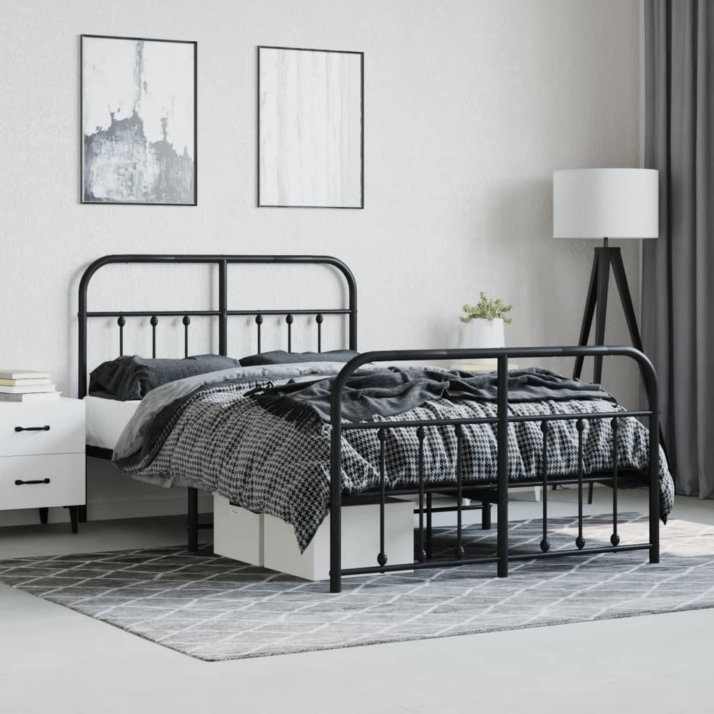 Vidaxl Metal Bed Frame with Headboard and Footboard, Black, 120X200Cm