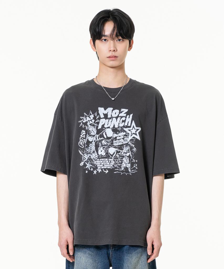 MOZMOZ Punch Pigment Oversized Short Sleeve T-Shirt Charcoal