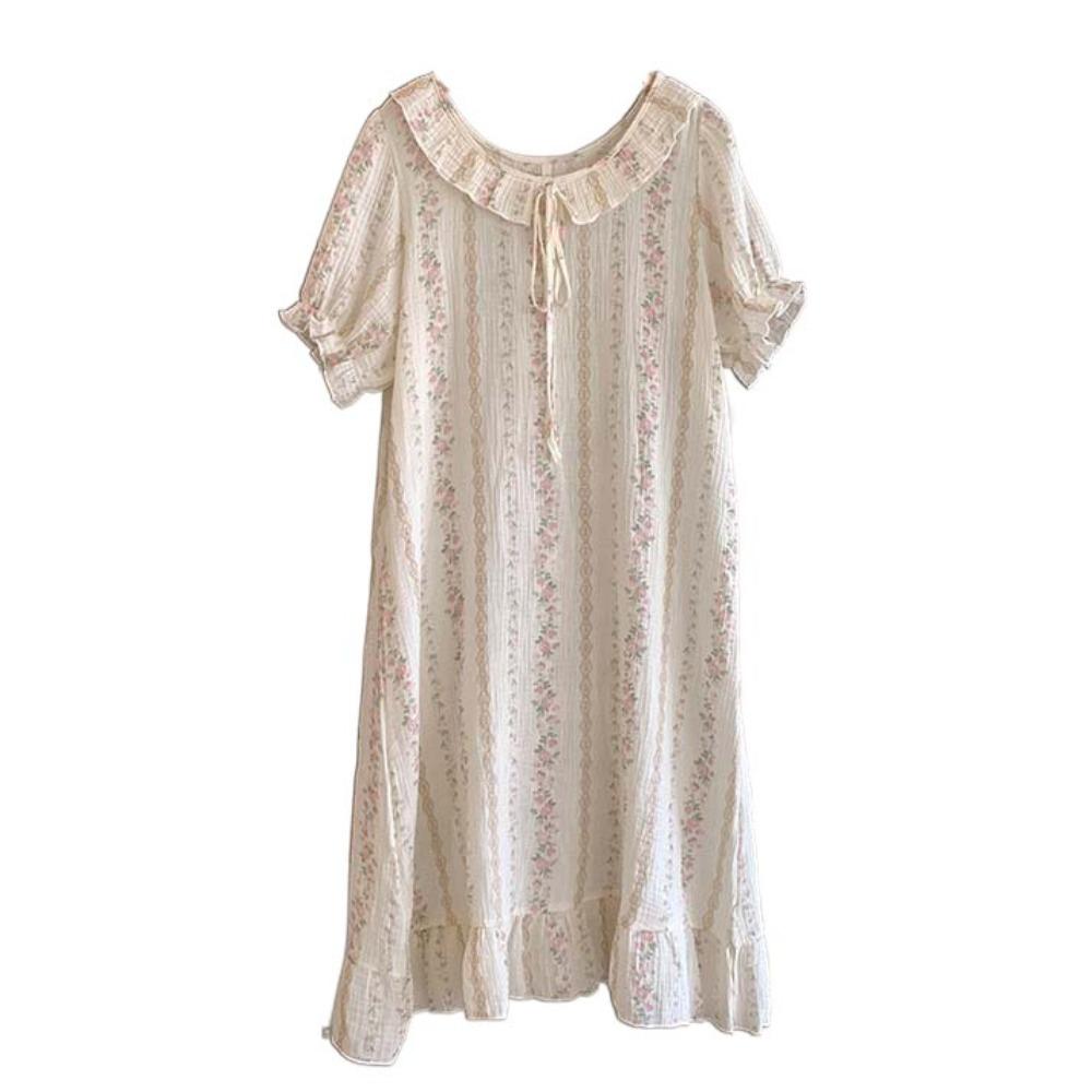 

Свободное женское платье-пижама в полоску, милые ночные рубашки с кукольным воротником и короткими рукавами, ночная сорочка для девочек XXL-Pink Puff Sleeve