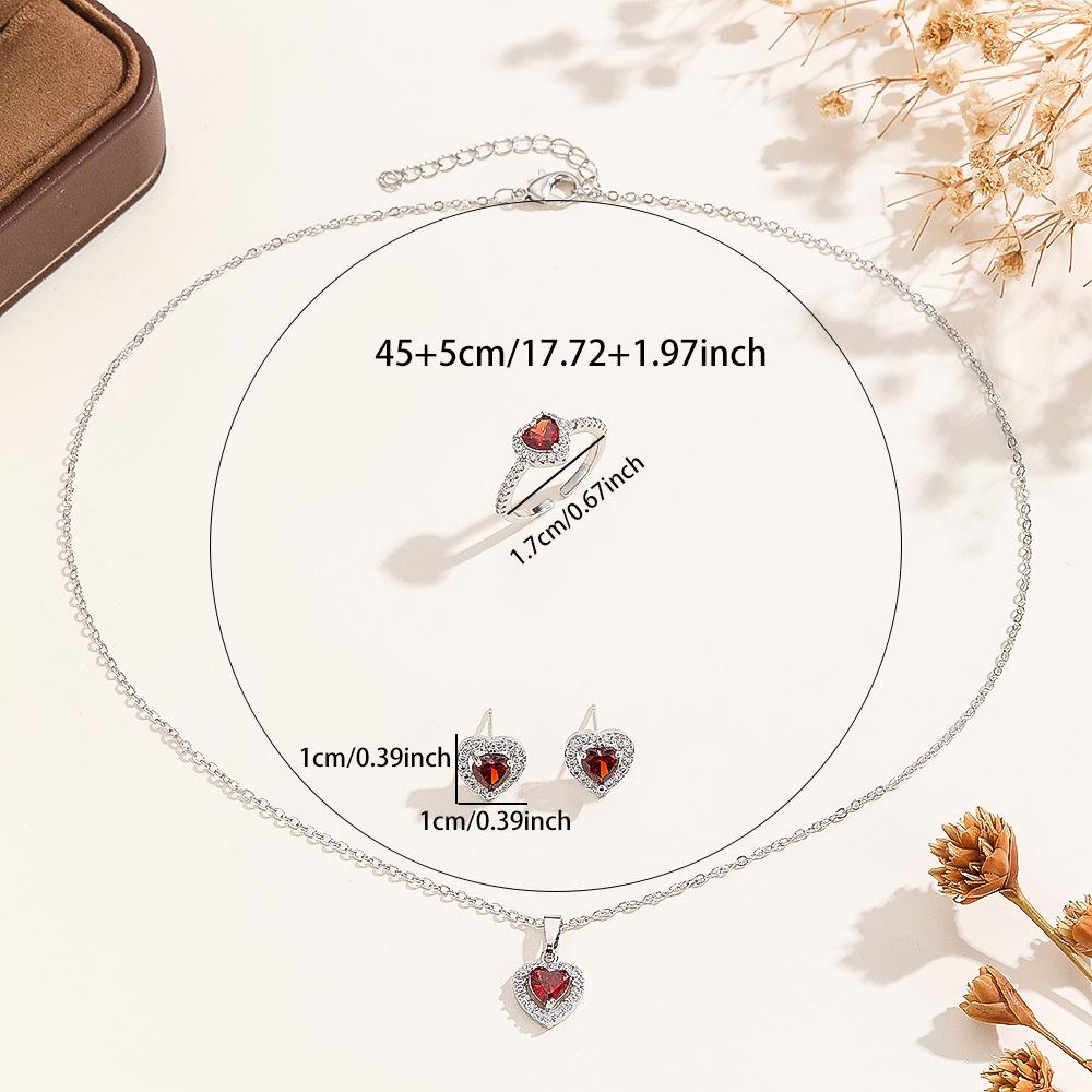Fashion Wedding Jewelry Set For Women Crystal Heart Pendant Necklace Ring Stud Earring Bride Engagement Jewelry Gift
