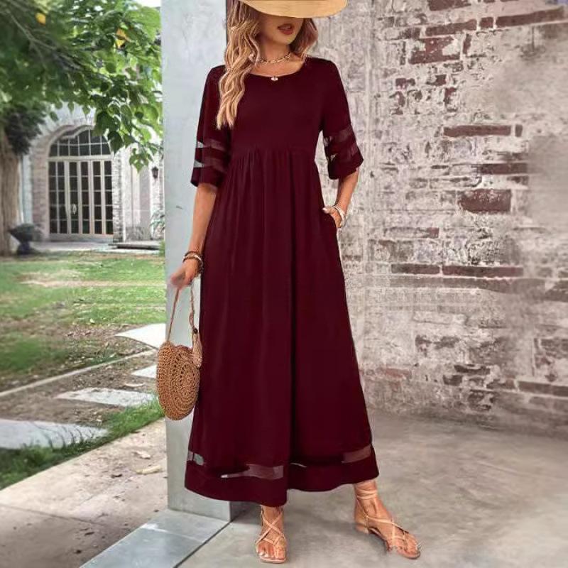 2025 Plus Size Women's Mesh Patchwork Dress with Pockets
