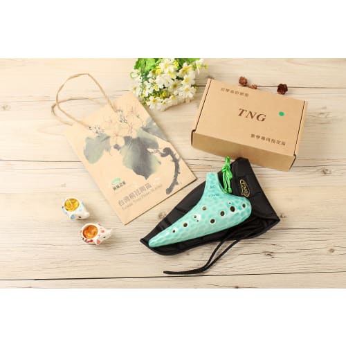 TNG Ocarina, Alto/C/AC, 12-Hole, Emerald, Premium Glazed Finish with Sea Wave Pattern, Includes Strap