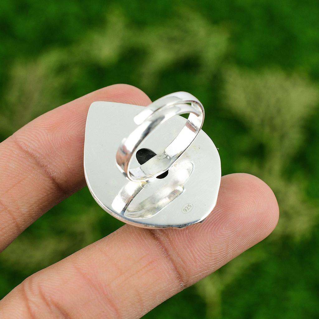 Natural Abalone Shell Gemstone 925 Silver Stackable Adjustable Ring For Girls