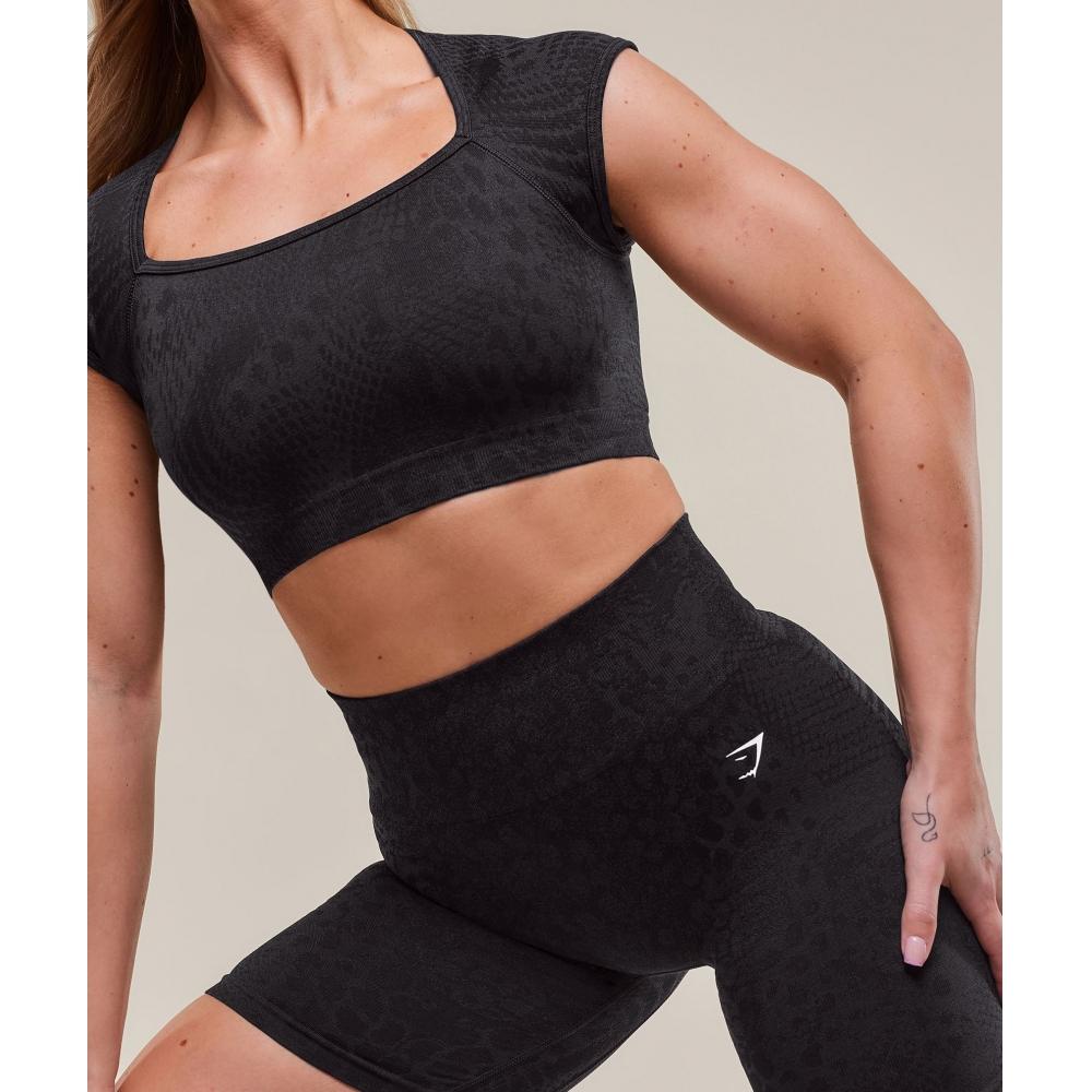 Gymshark Adapt X Whitney Animal Top Crop Fără Cusături Negru Gri Asfalt B3b2h Bc3c
