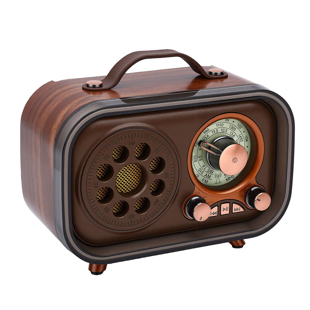 Retro Bluetooth Speaker Radio Rechargeable Portable AM FM SW Radio with Telescopic Antenna for Home Car