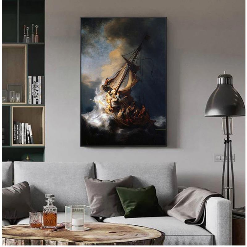 Nave di Rembrandt Pittura a Olio su Tela Stampe Artistiche da Parete HD Immagine per Soggiorno Poster Decorazione Moderna per la Casa Senza Cornice