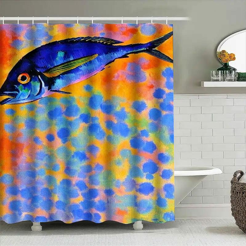 Brightly Colored Fish Print Shower Curtain Waterproof Home Decoration Bathroom Decorative Fabric C1294573-60X84Inches