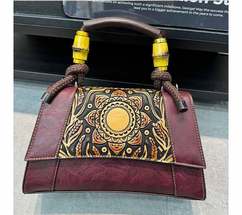Chinese Style Retro Embossed Large Capacity High Quality Soft Durable Fashion Exquisite Lightweight Commuter Outdoor Beach Shoulder Crossbody Bag