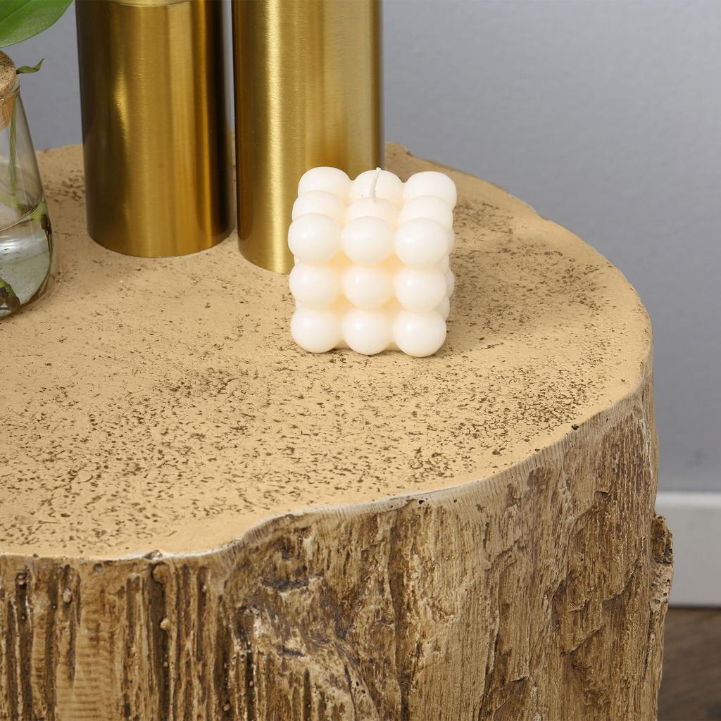 Tree Stump End Table, Round Concrete Side Table for Indoor and Outdoor Use, Natural Wood Effect