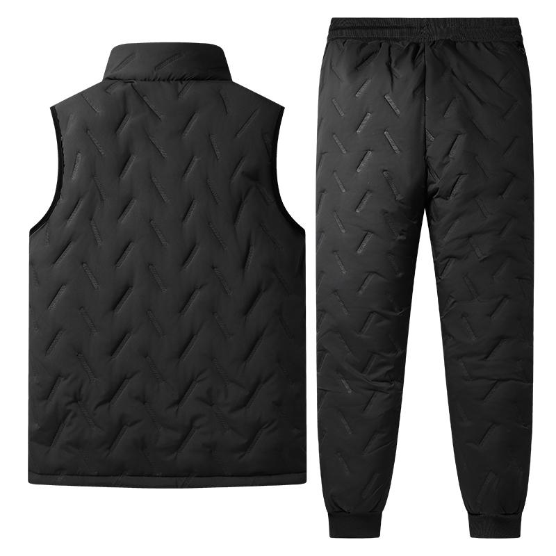 Men's Autumn and Winter Sports Suit Stand Collar Sleeveless Cardigan Jacket Outdoor Thick Warm Vest and Pants Two-piece Set