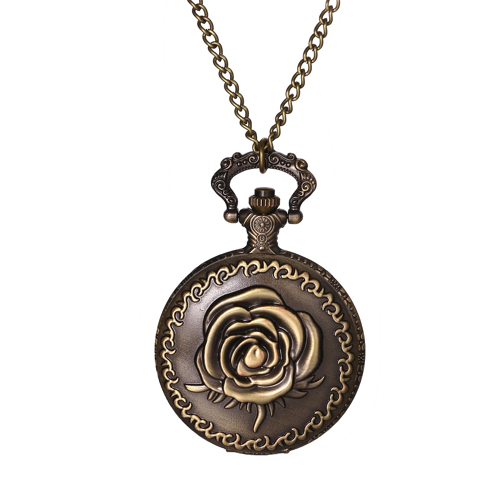 

Карманные часы Rose Antique Analog Display Cute Rose Pocket Watch Подвеска на часы Ожерелье Цепочка для свитера Бронзовые модные аксессуары День рождения Годовщина бронзовый