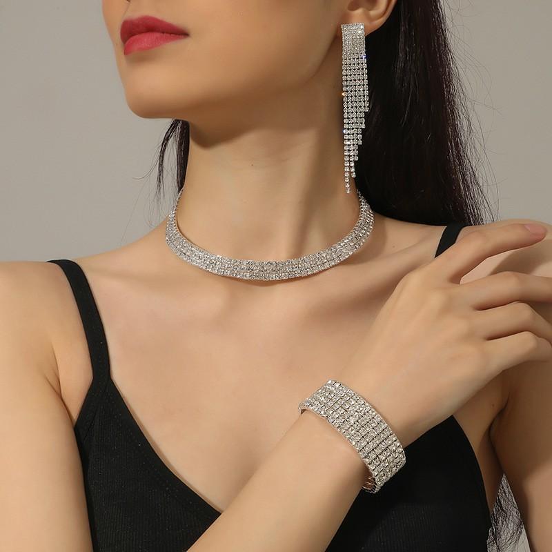 3/4 Stück Voll Diamant Halskette Ohrringe Ring Armband Hohl Diamant Halskette Brautset