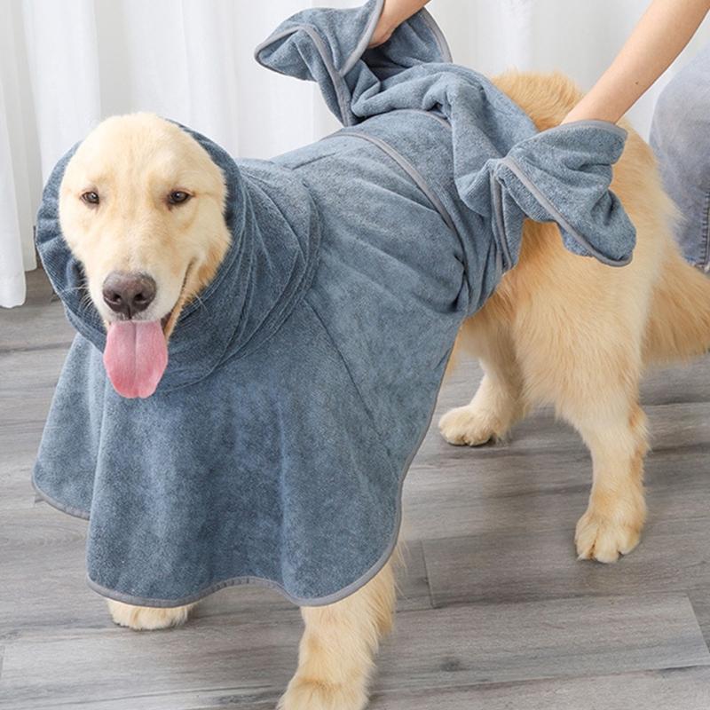 Soft Absorbent Pet Bathrobe for Medium To Large Dogs Quick Drying Towel Fabric Adjustable Belt