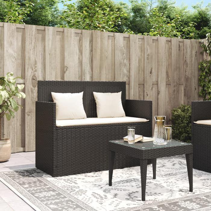 VidaXL Banc de Jardin avec Coussins, Siège de Patio, Chaise de Terrasse, Meuble de Parc Arrière-cour Balcon Extérieur, Noir 365760