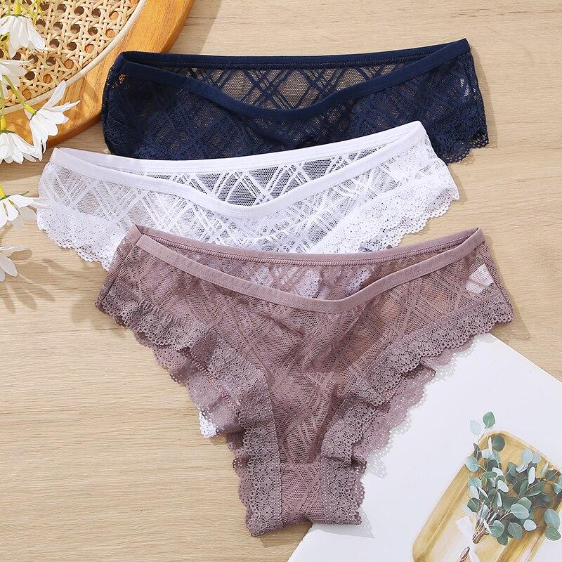 FINETOO 3Pcs M-2XL Sexy Encaje Bragas Mujeres Cintura Baja Enrejado Ropa  Interior Damas Panty Transparente Calzoncillos Femeninos Lencería comprar a  buen precio — entrega gratuita, reseñas reales con fotos — Joom