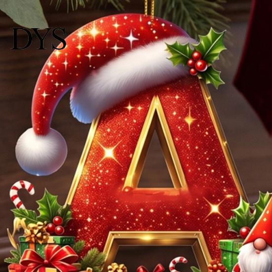 Christmas Tree Decorations 26 Pcs Letters Ornaments, A-Z Alphabet Acrylic Hanging Ornament Decoration, Personalized Initial Pendant with Santa Hat for