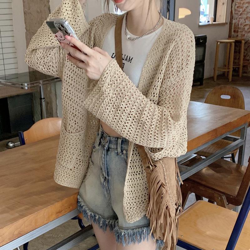 Women s Lightweight Knit Sun Protection Cardigan - Summer Cover-Up, Loose-Fit, Lazy Style Jacket One Size хаки