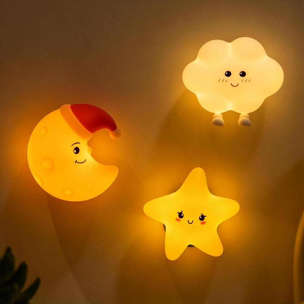 Magnetic Cloud Pat Silicone Night Light, USB Rechargeable Star Baby Sleep Companion Lamp, Touch Control Kids Room Bedside Atmosphere Lamp