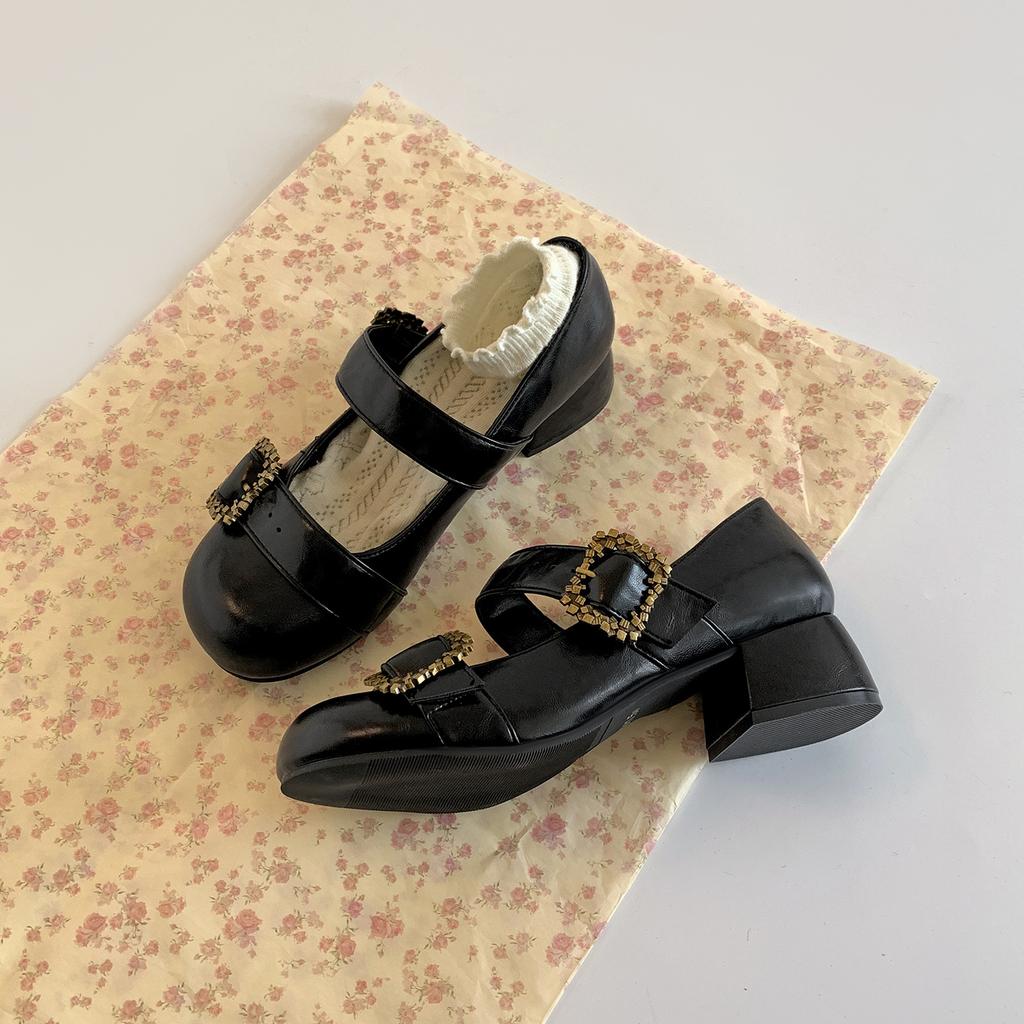 Retro Explosion Black French Thick Heel Light Mouth Single Shoes Women's 2025 New Autumn Skirt Heightening Mary Jane Shoes