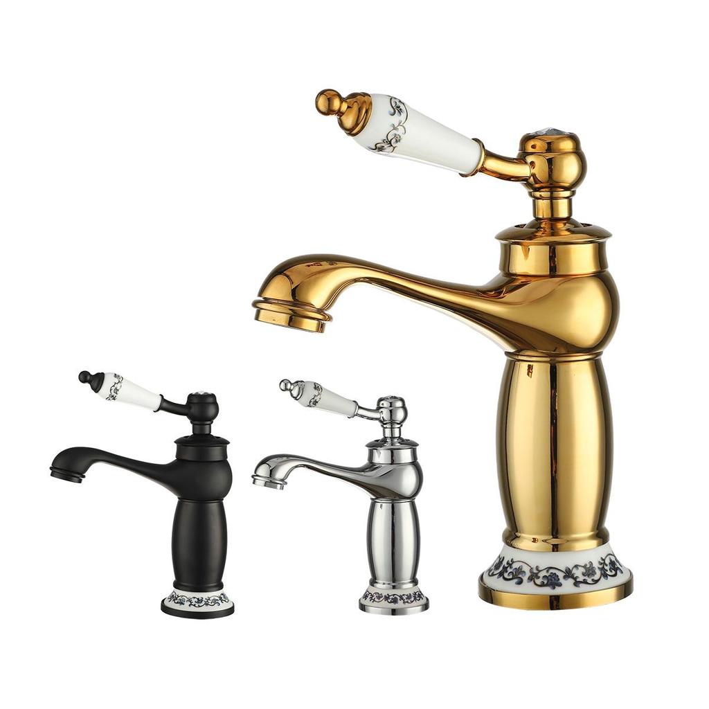 Messing Badezimmerarmatur Einhebel Retro Keramikgriff Kalt Warmwasser Mischbatterie Vintage Waschbeckenarmatur für Badezimmerwaschtisch