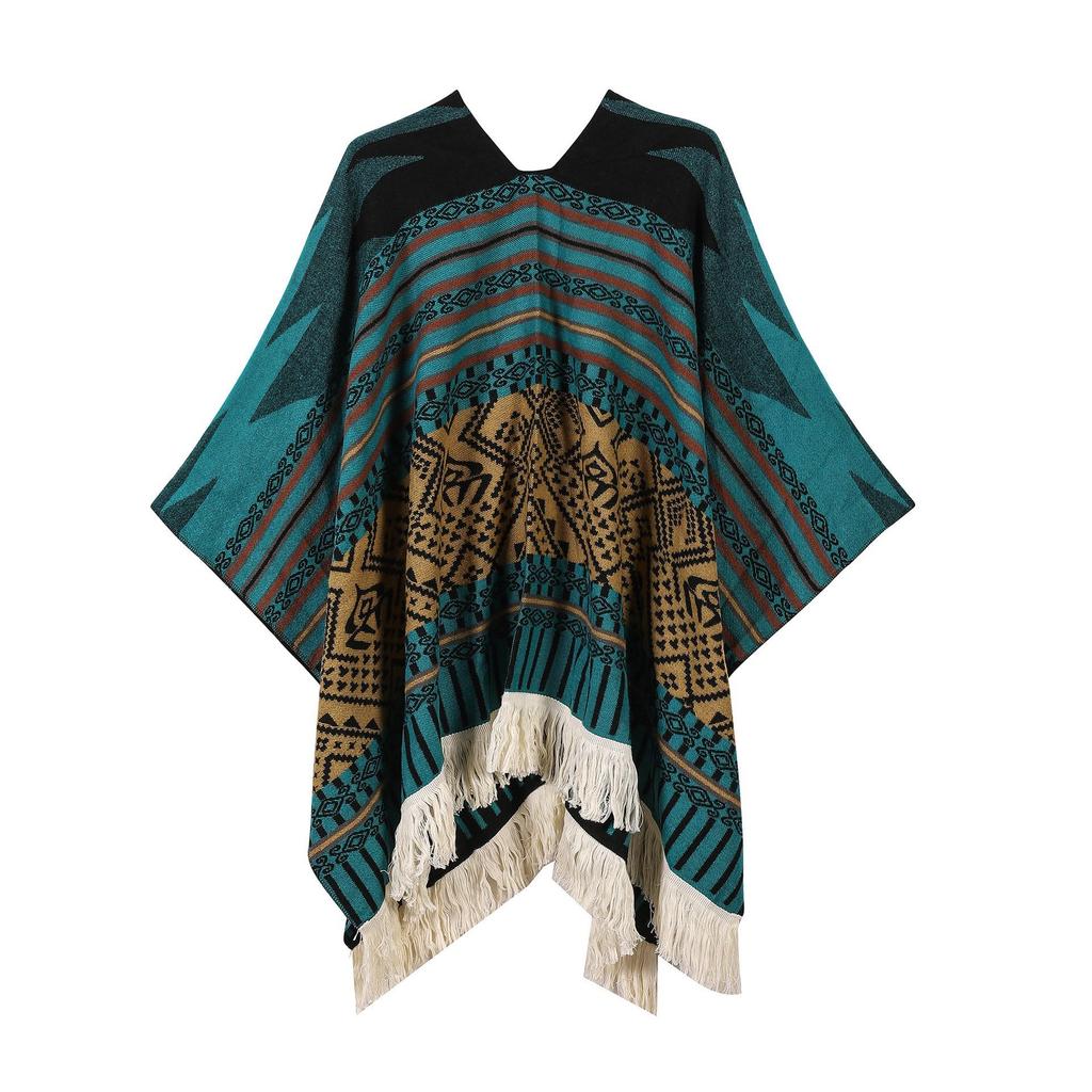 Ethnic Style Tassel Shawl: Xinjiang Tibet Yunnan Lijiang Travel Jacquard Outerwear Warm Striped Cape