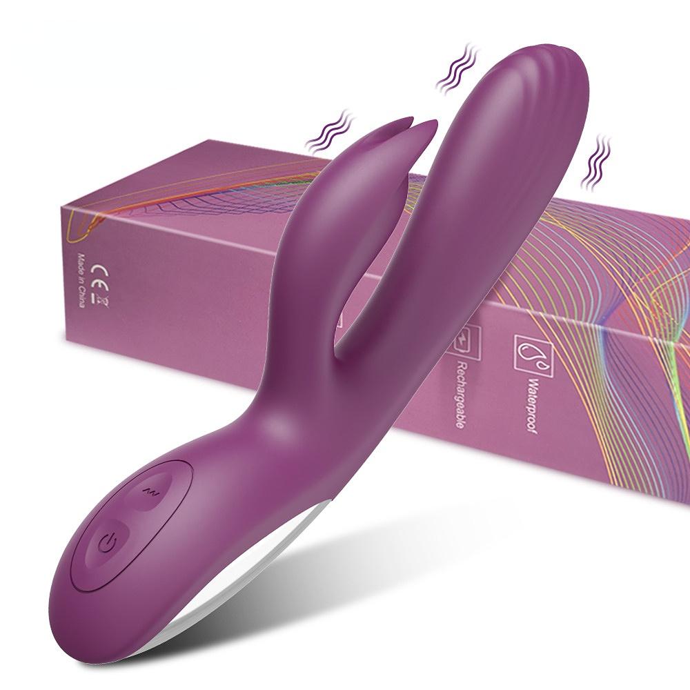Kraftig G Spot Rabbit Vibrator Klitoris Nippel Dual Stimulator Massasjeapparat 2 i 1 Dildo Sexleketøy Handle Voksenvarer for kvinner