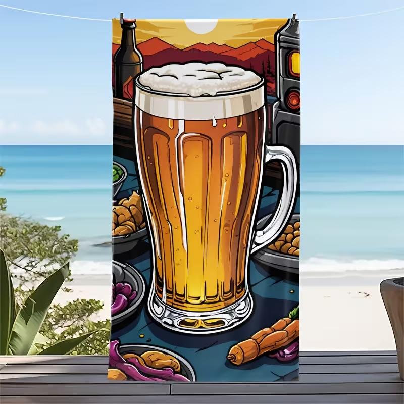 Beer Bucket Print Beach Towel Watercolor Ice Cold Bottles Design Soft Absorbent Quick Dry Towel for Summer Vacation Beach
