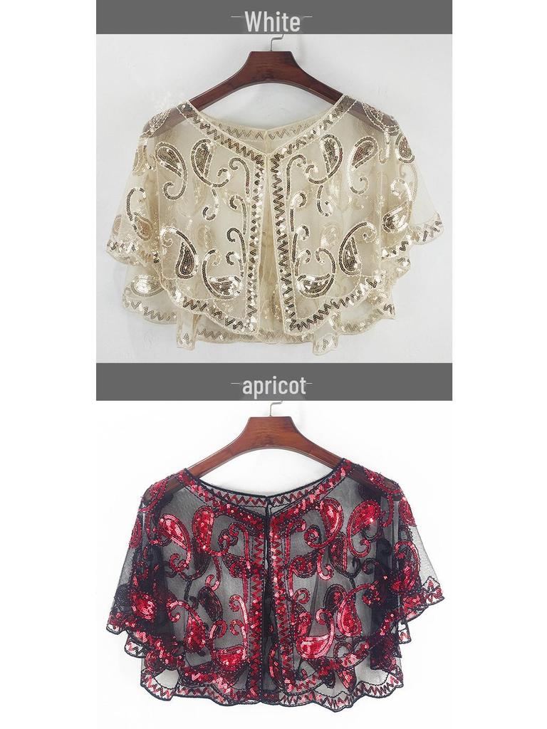 Plus Size Women's Sequin Mesh Shawl - Embroidered Beaded Sleeveless Cardigan & Sunscreen Jacket