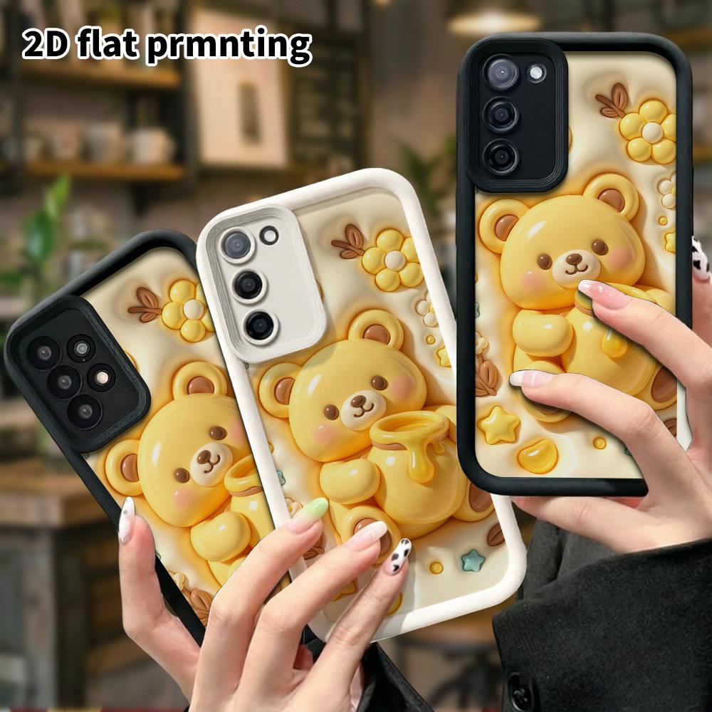 Phone Case: 2D flat, suitable for Samsung Galaxy A34 A35 M05 M06 S20 S22 S21 FE Plus 5G protective cases, creamy yellow honey bear, perfect Christmas