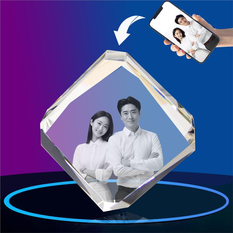 LED Heart-Shaped 3D Crystal Photo Engraving - DIY Laser Engraved White Crystal