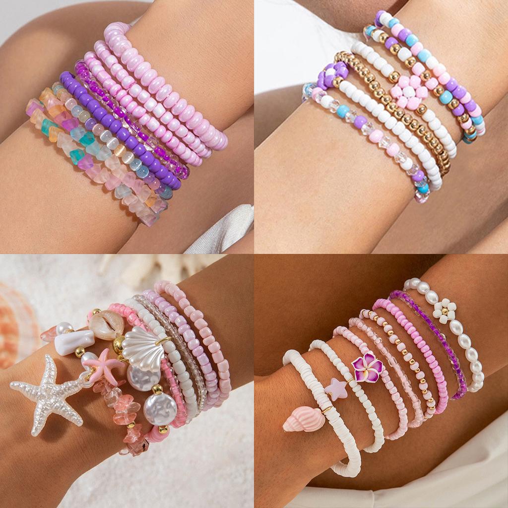Bohemian meter beaded multi-layer stacked elastic bracelet contrasting color women's bracelet set