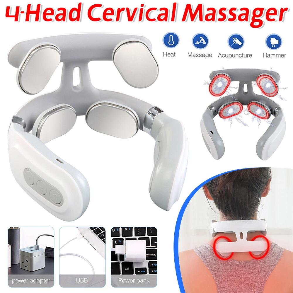 Intelligenter Nackenmassagegerät 4-Kopf-Kneten TENS-Impuls mit Wärmetherapie, USB-wiederaufladbar Smart Cervical Relax für Schulter & Nacken, Unisex 6 Modi
