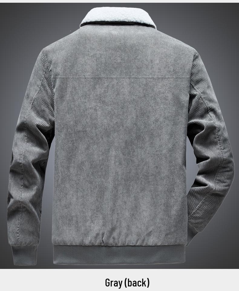 Men's Autumn/Winter 2025 Corduroy Lambswool Jacket - Thickened Warm Outerwear for Middle-Aged Men