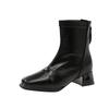 Koreanische Version Dicke Ferse Quadratische Spitze Kurze Stiefel Damenstiefel Herbst und Winter Chelsea Boots Französische Retro Braune Lederstiefel Dünne Stiefel