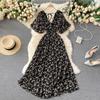 Women's V Neck Floral Chiffon Maxi Dress High Waist A-Line Casual Dress for Summer Vacation