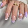 Purple Floral Nail Art Stickers - Removable Medium-Length Tips, 24-Pack