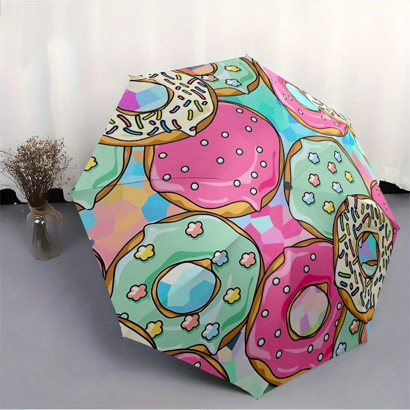 1pc Donut Pattern Automatic Opening/Closing Folding Umbrella with 65 Ribs, Plastic Handle, Windproof Portable Sunshade Umbrella Halloween an