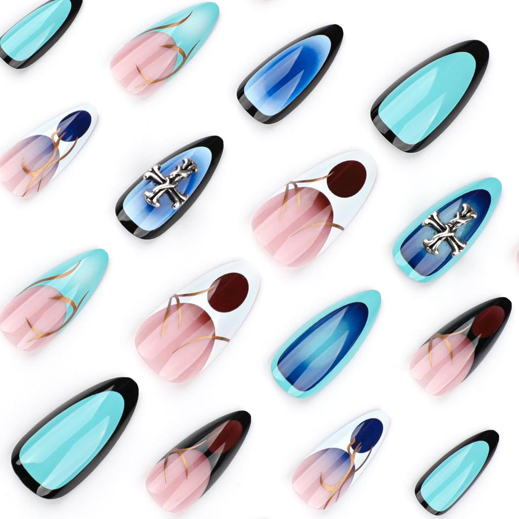 Y2K Millennial Style French Almond-Shaped False Nails - Short Detachable Tips