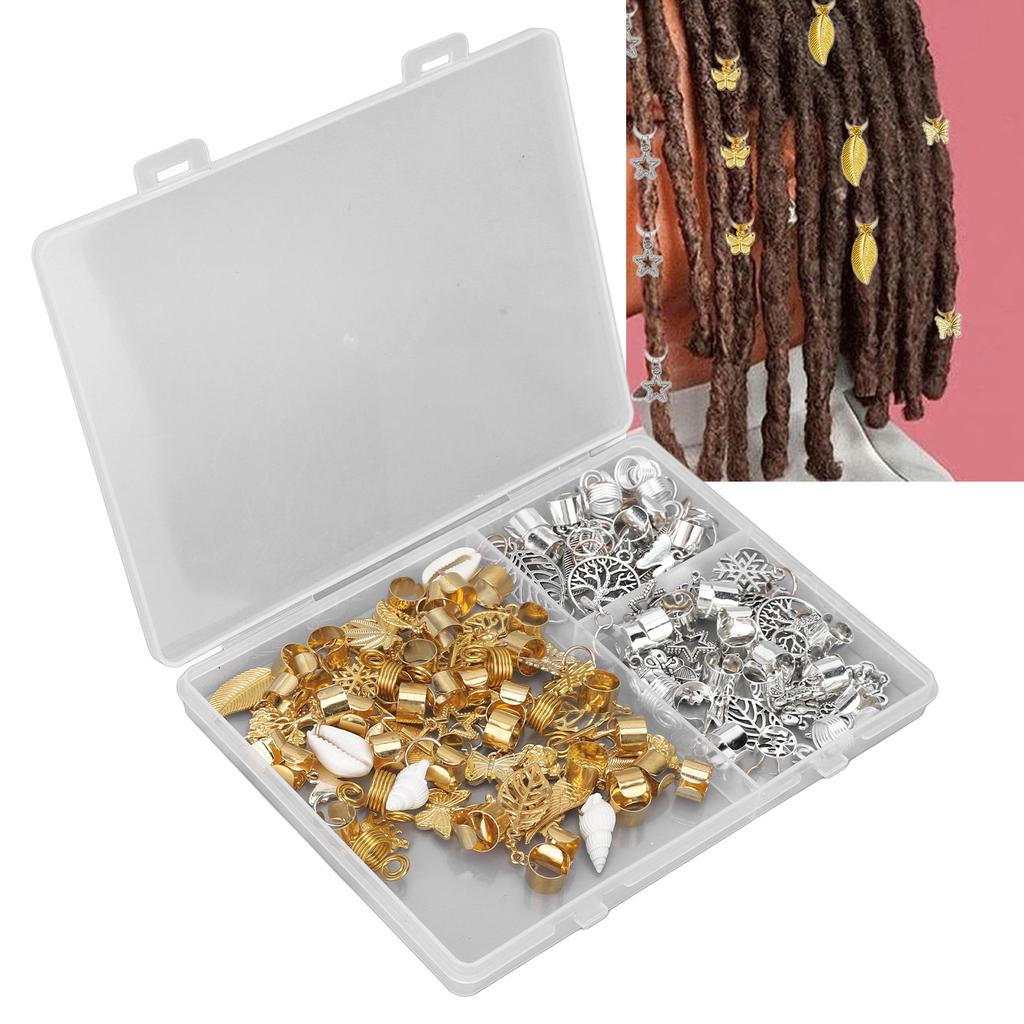 114pcs Dreadlocks Ring Alloy Exquisite Hair Braid Coil Cuffs Pendants Decoration for Wedding Party