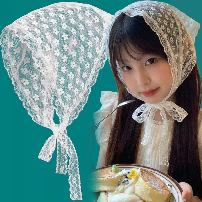 

1-60Pcs Triangle Lace Scarf White Sweet Lace Turban Headscarf Travel Photo Headband Hair Accessories Suitable Ladies Girls 1PC белый