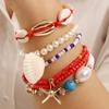 Conjunto de Pulseras para Mujer Estilo Bohemio Europeo y Americano con Mezcla de Estrellas de Mar y Conchas Multicapa de Cuentas Temperamento