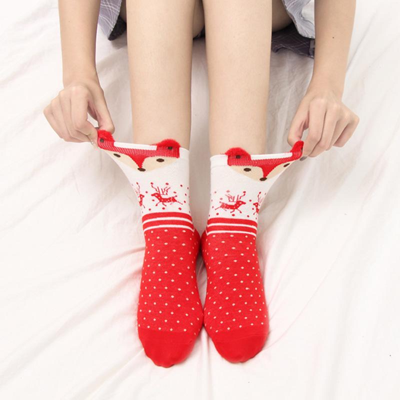 4 Pairs Cartoon Socks Red Socks Women Men Winter Animal Socks Elk Snowman Santa Claus Candy Bar Funny New Year Christmas Socks