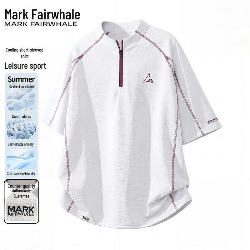 Mark Fairwhale Men's Summer American Style Half-Zip Loose T-Shirt