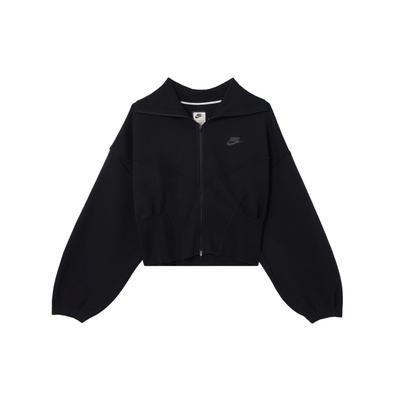 Sportkleding Tech Fleece Effen Kleur Rits Omhoog Korte Jas Dames Jassen Zwart FN2524-010