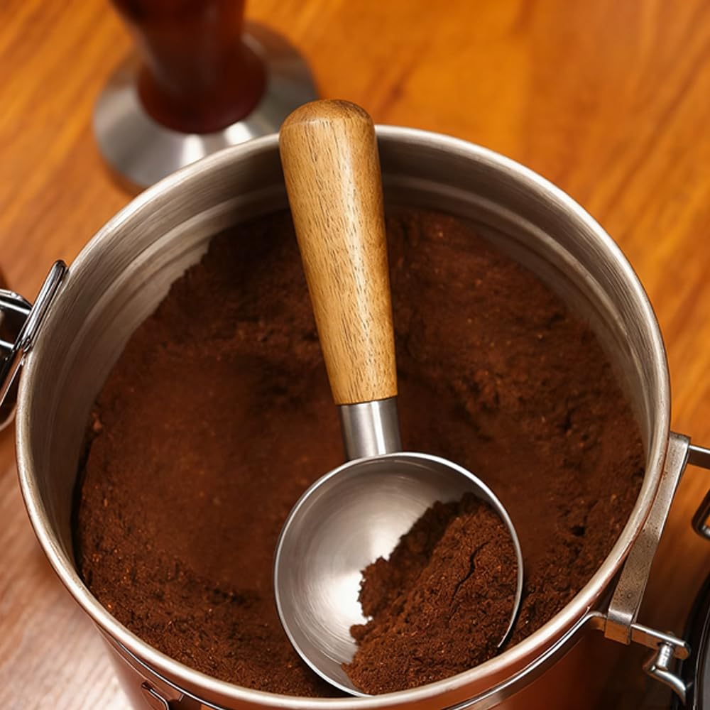 KUAIDHFK Coffee Measuring Spoon Coffee Scoop, Approx. 125CM, Steel, Non-Slip Wooden Handle, Canister Scoop, Durable, Corrosion Resistant, Easy To